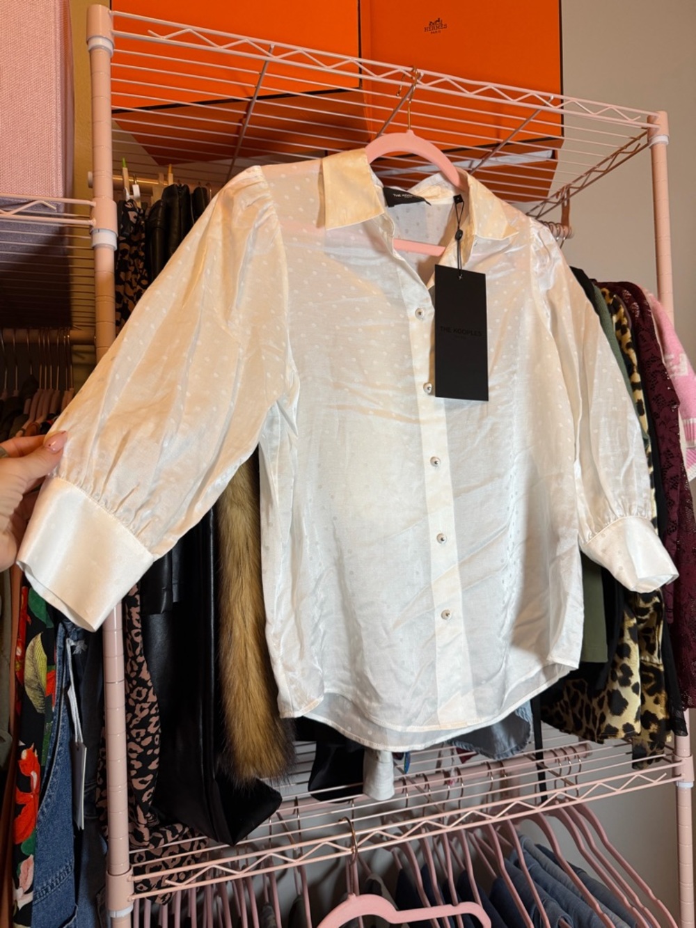 NWT The Kooples Silk Blend White Button-Down Spotted Blouse | $200 MSRP - Picture 4 of 10